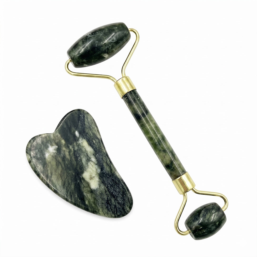 Ensemble Jade Gua Sha et rouleau de massage facial