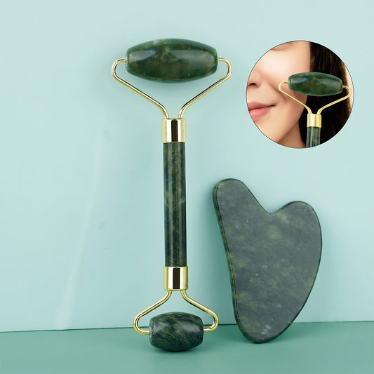 Ensemble Jade Gua Sha et rouleau de massage facial